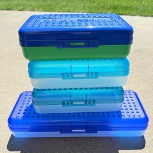 Vintage Spacemaker School Supplies Pencil Box Greens and Blues (4)